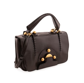 FENDI DARK BROWN LEATHER SECRET CODE F3 SATCHEL