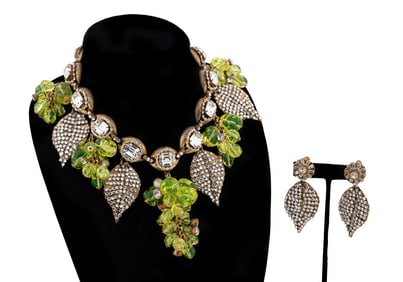 MIRIAM HASKELL, GRAPE & LEAF NECKLACE & EARRING SET