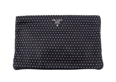 PRADA BLACK SOFT CALF LEATHER STUDDED CLUTCH
