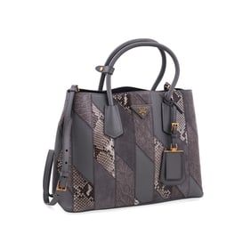 PRADA GREY EXOTIC LEATHER PATCHWORK TOTE