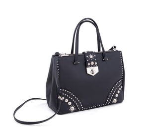 PRADA SAFFIANO LEATHER DOUBLE ZIP STUDDED TOTE
