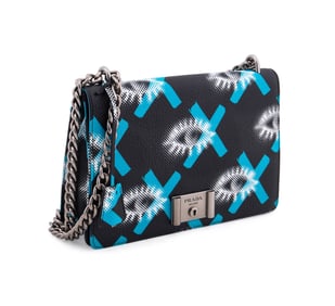PRADA VITELLO DAINO EYE PRINT FLAP BAG W/ CHAIN