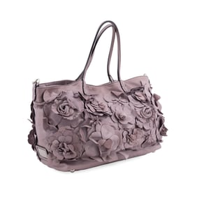 VALENTINO LEATHER FLORAL APPLIQUE PRIMAVERE TOTE