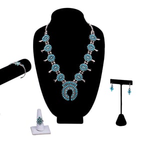 FOUR TURQUOISE STERLING NAVAJO JEWELRY PIECES