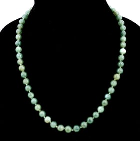 GREEN JADE BEADED NECKLACE WITH 14K YG CLASP