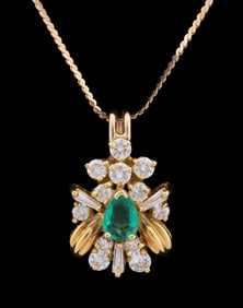 18K YELLOW GOLD, EMERALD & DIAMOND NECKLACE
