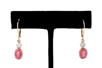 TOURMALINE & DIAMOND 14K YELLOW GOLD EARRINGS