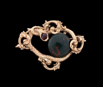 HELIOTROPE & GARNET SERPENT 14K YG PIN