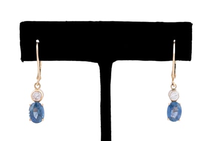 SAPPHIRE & DIAMOND 14K YG DANGLE EARRINGS