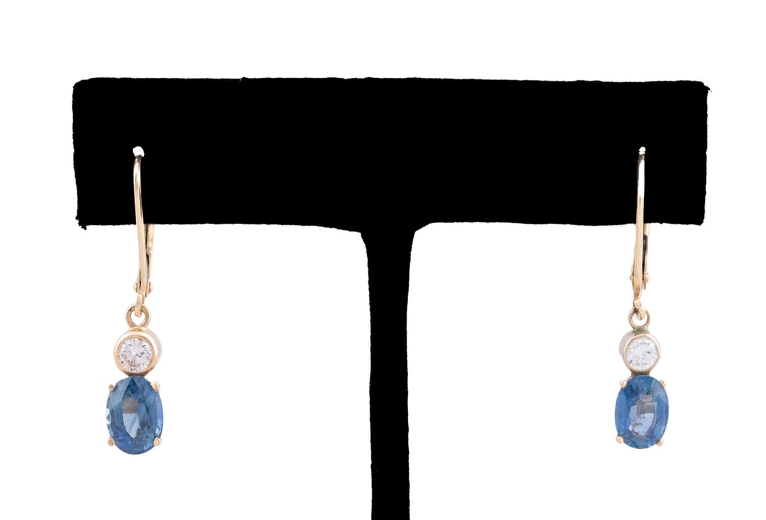 SAPPHIRE & DIAMOND 14K YG DANGLE EARRINGS (1 of 6)