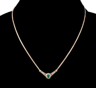 EMERALD & DIAMOND 10K YG NECKLACE