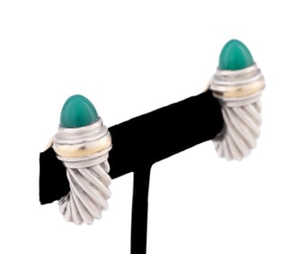 CHRYSOPRASE ROPE MOTIF STERLING & YG EARRINGS