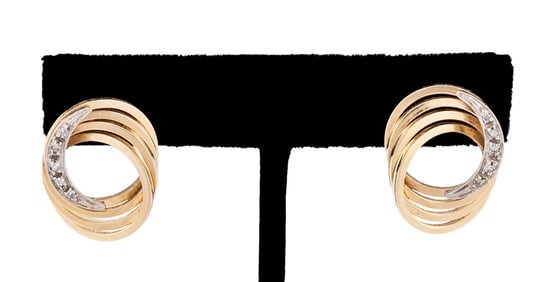 TWO TONE 14K GOLD & DIAMOND EARRINGS