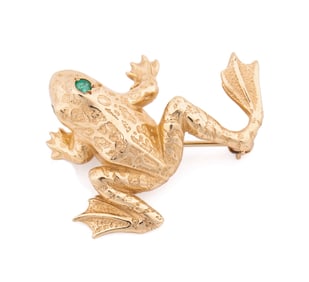 B.A. BALLOU EMERALD 14K YG FROG PIN