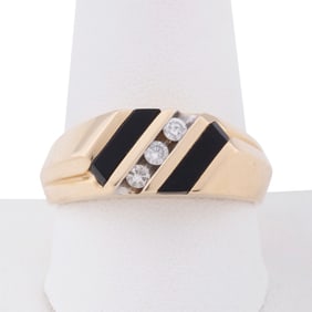 ONYX & DIAMOND 14K RING