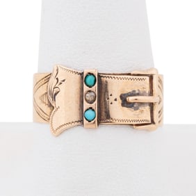 RUSSIAN BELT MOTIF 14K YELLOW GOLD RING
