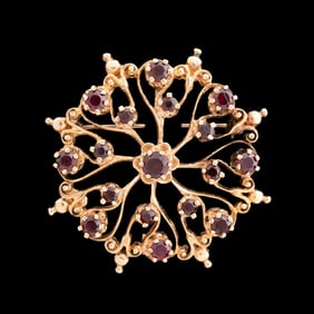 VICTORIAN 14K YELLOW GOLD & GARNET BURST PIN