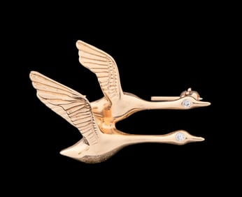 DIAMOND 14K YG BIRDS IN FLIGHT PIN