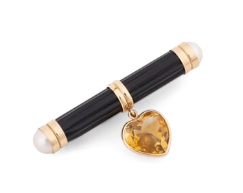 PEARL & CITRINE HEART DROP 14K BAR PIN