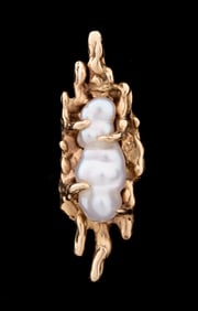 BAROQUE PEARL 14K YELLOW GOLD FREEFORM PENDANT