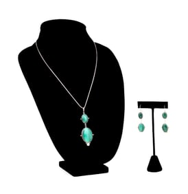 MALACHITE & PEARL STERLING NECKLACE & EARRINGS SET
