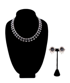 J. GOMEZ ONYX INLAID STERLING NECKLACE & EARRINGS