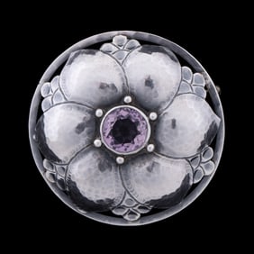 AMETHYST FLORAL STERLING PIN, ATTR. BJARNE MEYER