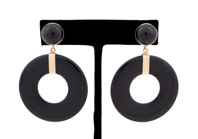 PETER BRAMS DESIGNS ONYX PENDANT 14K YG EARRINGS
