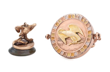 TWO EAGLE MOTIF GOLD PLATED WATCH FOBS