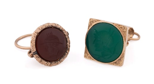 TWO BUST INTAGLIO & GOLD PLATED WATCH FOBS
