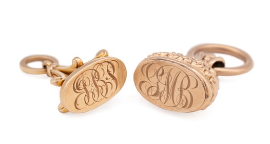 14K & 10K YG MONOGRAMMED WAX SEAL WATCH FOBS