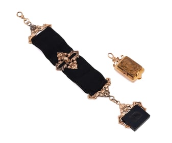 TWO WATCH FOBS WITH INTAGLIOS, TIGER'S EYE & ONYX