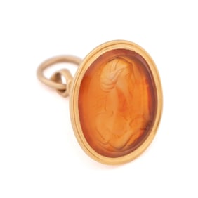 ANTIQUE FEMALE BUST INTAGLIO 18K YG WATCH FOB