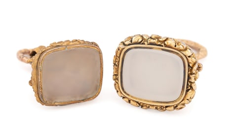 TWO QUARTZ ORNATE & SCROLLED WATCH FOBS