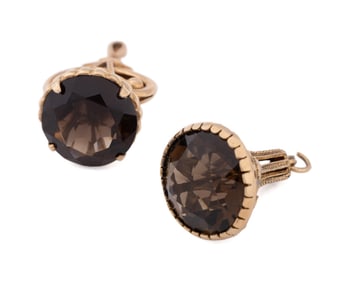 TWO ANTIQUE SMOKY QUARTZ & PLATED WATCH FOBS