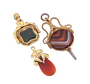 3 ANTIQUE WATCH ACCESSORIES; PENDANT / FOB & KEY