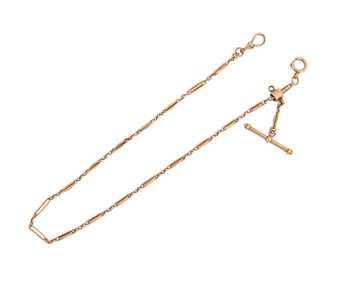 14K ROSE GOLD POCKET WATCH CHAIN, WITH A 'T' BAR