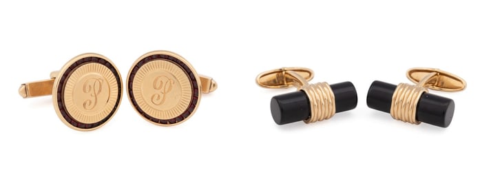 2 PAIRS LUCIEN PICCARD & B.A.B. 14K YG CUFFLINKS