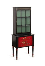 STICKLEY BROS. CO. JAPANNED GLASS DOOR CABINET
