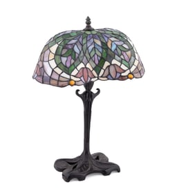 ART NOUVEAU STYLE STAINED GLASS DESK LAMP