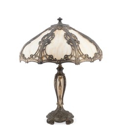AMERICAN ART NOUVEAU SLAG GLASS TABLE LAMP