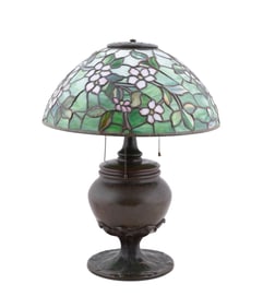 TIFFANY STUDIOS LAMP BASE WITH LEADED SHADE