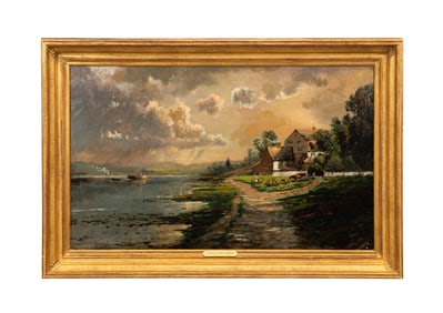 EDMUND D. LEWIS, COTTAGE LANDSCAPE, 1896 OIL