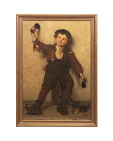 JG BROWN, SHOE SHINE BOY, 1886 OIL ON CANVAS