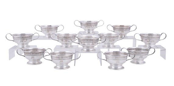 AMERICAN SET OF 12 STERLING CREAM SOUP HOLDERS