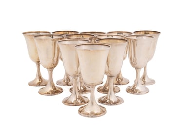 ASSEMBLED SET OF 12 STERLING SILVER WATER GOBLETS