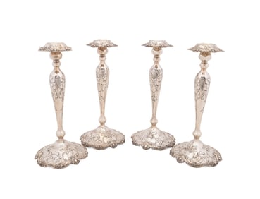 SHREVE & CO., SET OF FOUR STERLING CANDLESTICKS