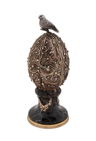 SILVER GILT FILLIGREE EGG ON MARBLE BASE