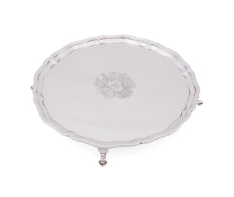 GEORGE V ROCOCO STYLE STERLING SILVER SALVER, 1929