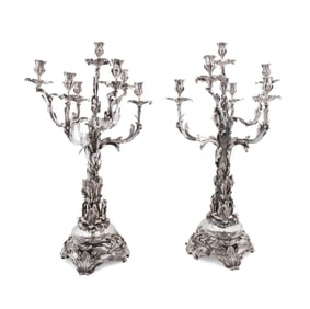PAIR OF OVERSIZED ROCOCO STYLE PLATED CANDELABRAS